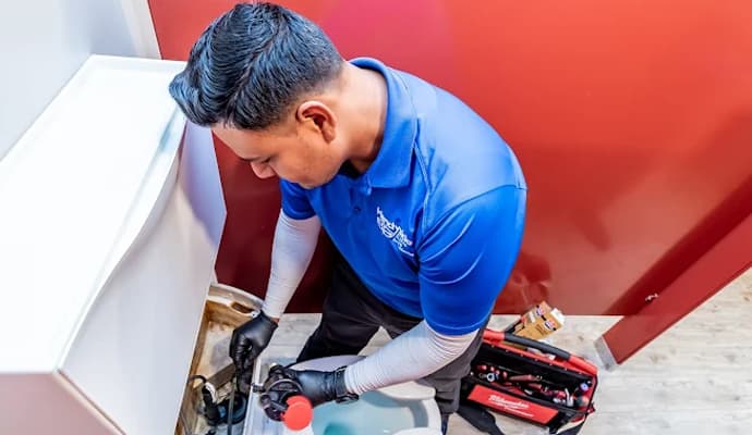 Handyside plumber fixing toilet flush