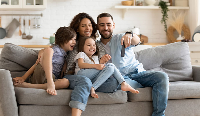 Happy family in living room