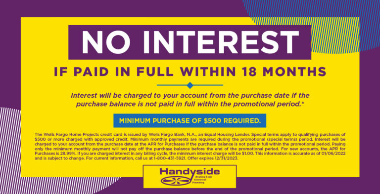 No interest electrical financing offer for 18 months.