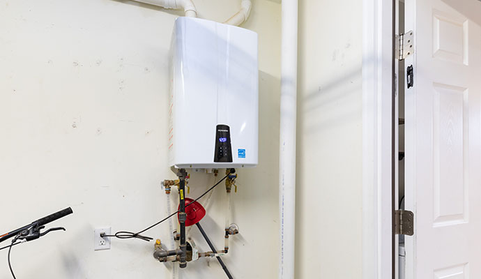 An installed tankless water heater