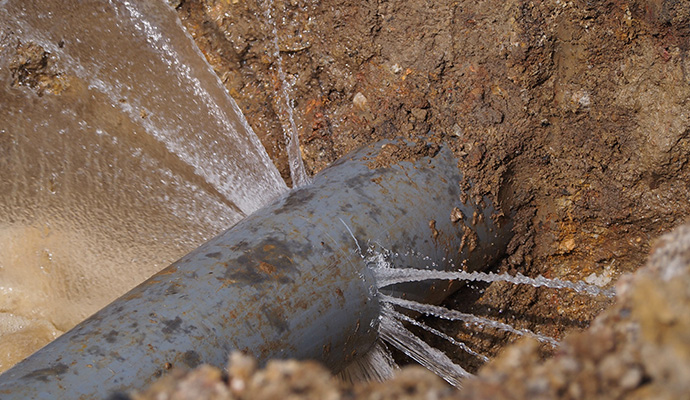 A broken pvc pipe leaking water