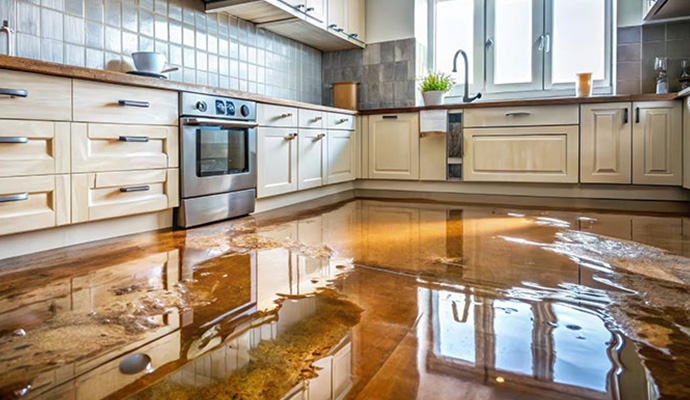 Water damaged kitchen floor